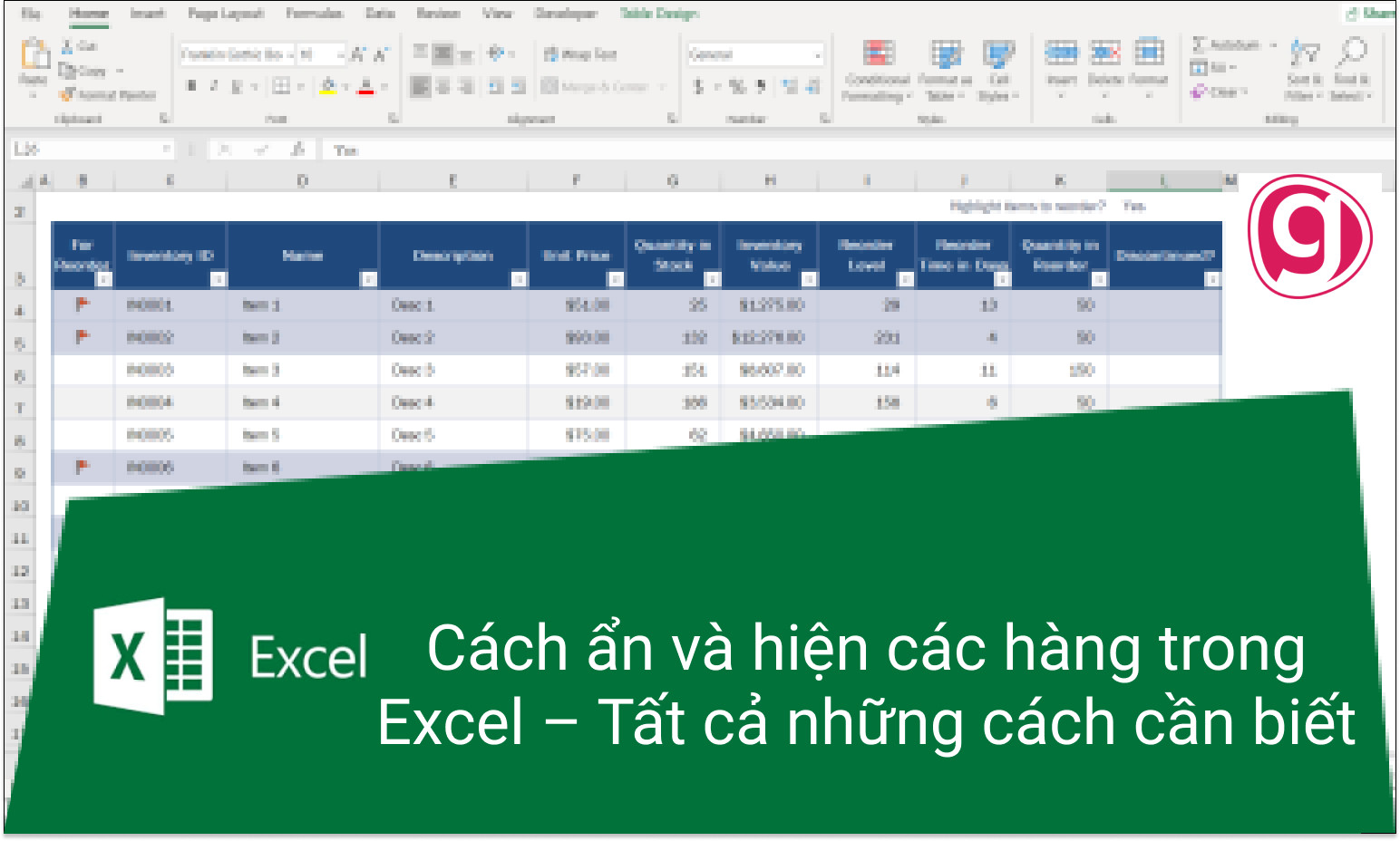 Cách ẩn dòng (Hide) và hiện dòng (Unhide) trong Excel